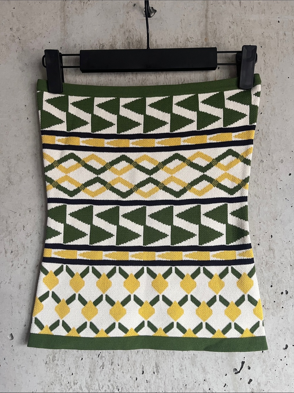 MISA Los Angeles Geometric Knit Tube Top XXS Green Yellow White - Picture 1 of 3